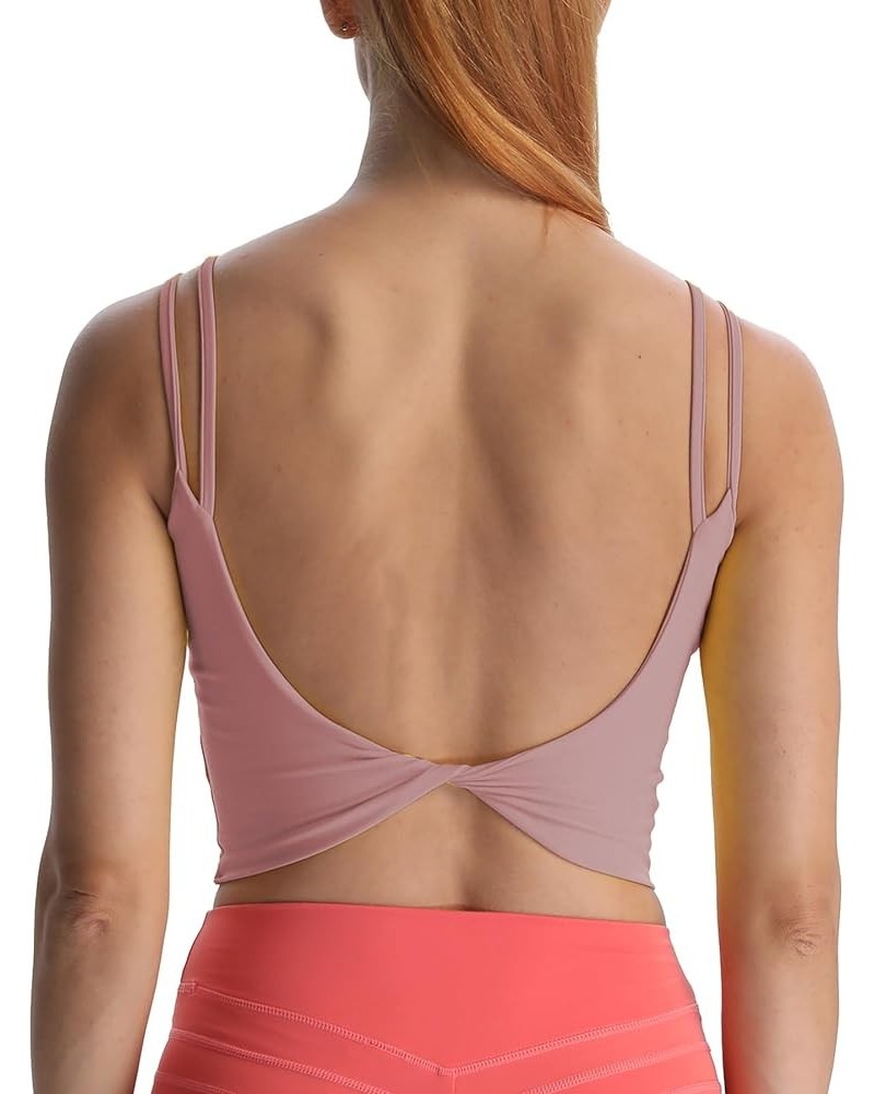 Women's Workout Sports Bras Fitness Padded Backless Yoga Crop Tank Top Twist Back Cami Woodrose $17.27 Lingerie