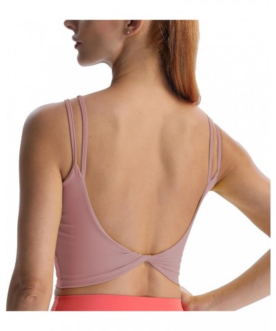 Women's Workout Sports Bras Fitness Padded Backless Yoga Crop Tank Top Twist Back Cami Woodrose $17.27 Lingerie