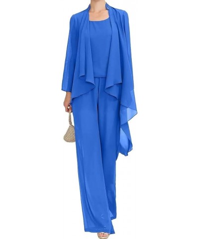 3 Piece Mother of The Bride Formal Pant Suit for Wedding with Jacket Long Sleeve Gown for Women Groom Blue $37.40 Suits