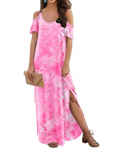 Women's Summer Cold Shoulder Casual Loose Long Dress Strapless Maxi Dress Short Sleeve Off Shoulder Sundresses 27 Fp Tie Dye ...