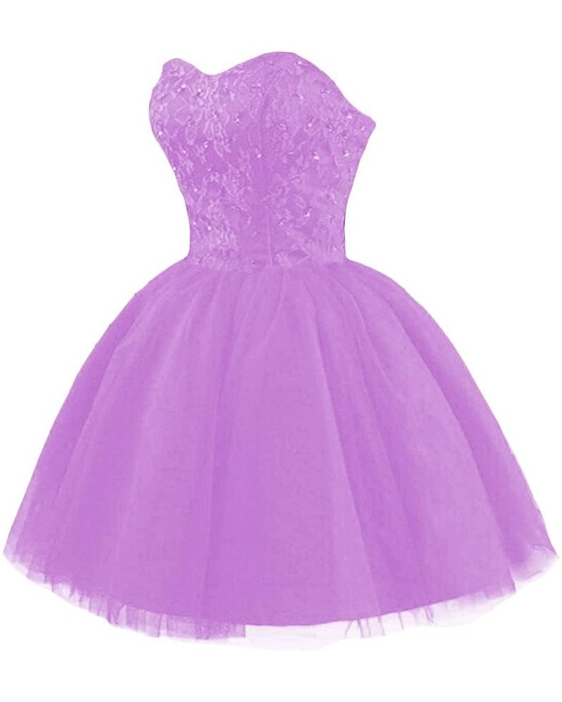 Strapless Short Tulle Homecoming Dresses for Teens Lace Prom Dresses for Women Beaded A Line Party Cocktail Dresses Lilac $34...