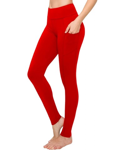 Womens High Waisted Leggings with Pockets -, Leggings for Regular & Plus Size Women, 3 Inch Waistband, Red, One Size $12.41 L...