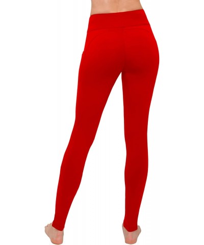 Womens High Waisted Leggings with Pockets -, Leggings for Regular & Plus Size Women, 3 Inch Waistband, Red, One Size $12.41 L...