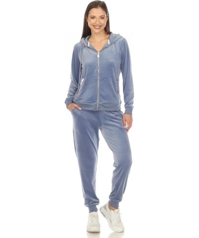 Women's 2-Piece Velour Tracksuit Jogger Outfit Activewear Set Denim Blue $25.90 Activewear