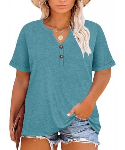 Women’s Plus Size Casual Tops V Round Neck Tshirts Blouse for Women Girls Basic Summer Black Tops Solid Color XL 5XL A2-green...