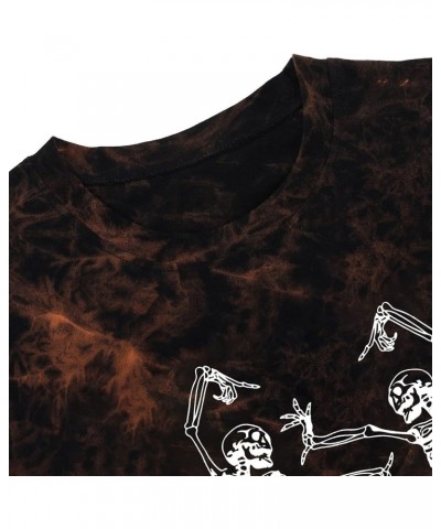 Dancing Skeleton Shirt for Women Happy Halloween T-Shirt Fall Skull Graphic Tees Tops Blouse Gift Td Brown2 $15.92 T-Shirts