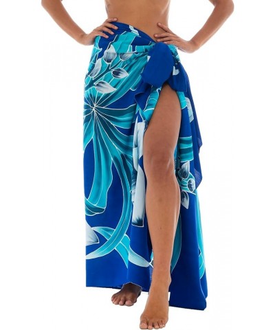 Womens Sarong Coverup Hand Painted Flower Swimsuit Wrap Skirt Beach Pareo with Coconut Clip Orchid Blue $14.94 Swimsuits