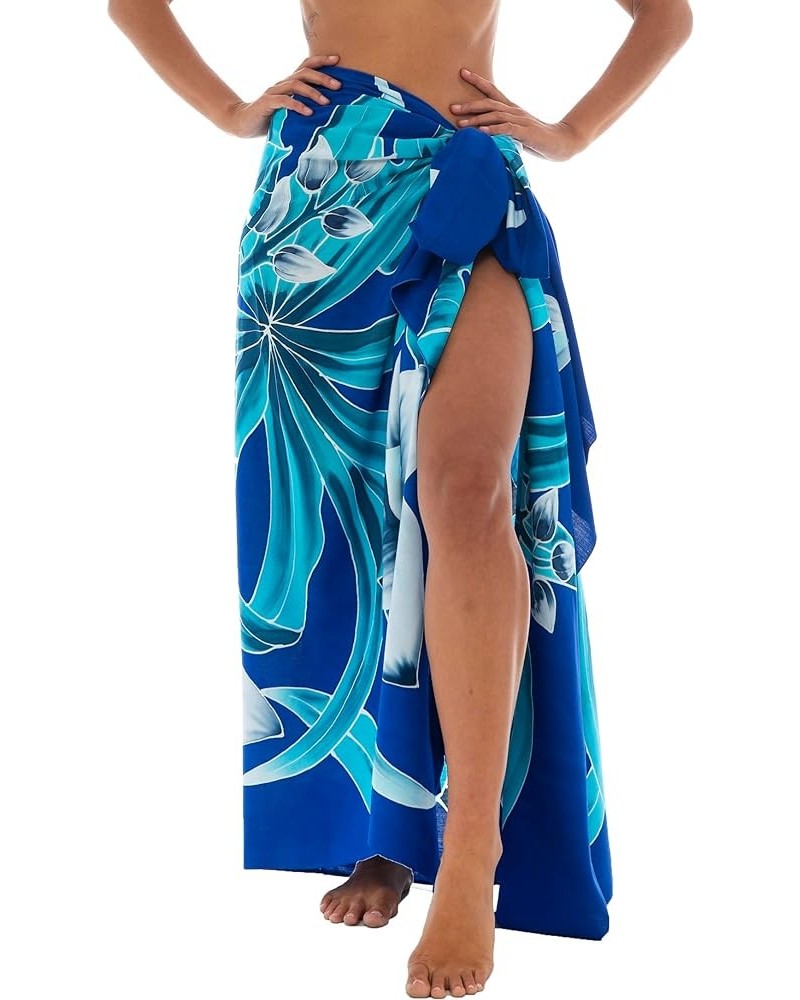 Womens Sarong Coverup Hand Painted Flower Swimsuit Wrap Skirt Beach Pareo with Coconut Clip Orchid Blue $14.94 Swimsuits