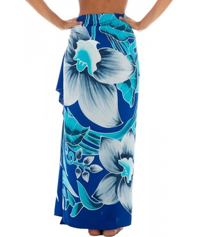 Womens Sarong Coverup Hand Painted Flower Swimsuit Wrap Skirt Beach Pareo with Coconut Clip Orchid Blue $14.94 Swimsuits