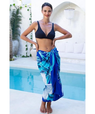 Womens Sarong Coverup Hand Painted Flower Swimsuit Wrap Skirt Beach Pareo with Coconut Clip Orchid Blue $14.94 Swimsuits