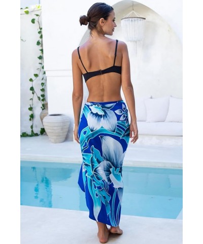 Womens Sarong Coverup Hand Painted Flower Swimsuit Wrap Skirt Beach Pareo with Coconut Clip Orchid Blue $14.94 Swimsuits