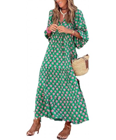 Women Puff Sleeve Tiered Maxi Dress Boho Floral Print Summer Casual Loose Flare Sundress Beach Long Swing Dress Green $14.24 ...