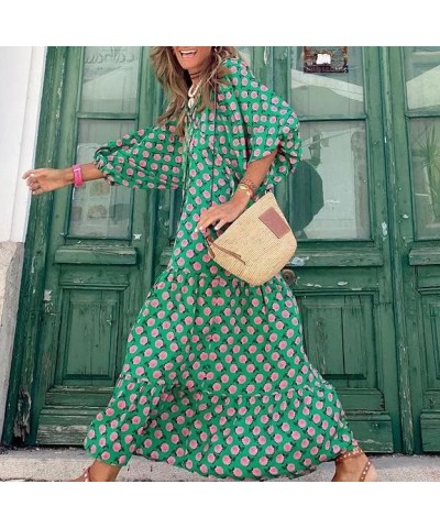 Women Puff Sleeve Tiered Maxi Dress Boho Floral Print Summer Casual Loose Flare Sundress Beach Long Swing Dress Green $14.24 ...