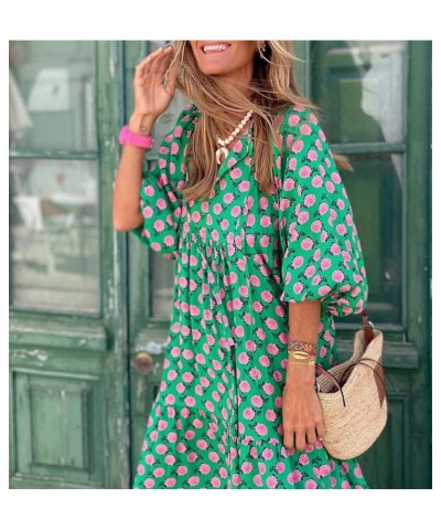 Women Puff Sleeve Tiered Maxi Dress Boho Floral Print Summer Casual Loose Flare Sundress Beach Long Swing Dress Green $14.24 ...