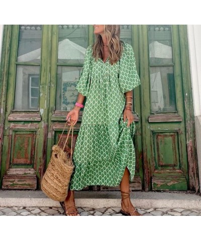 Women Puff Sleeve Tiered Maxi Dress Boho Floral Print Summer Casual Loose Flare Sundress Beach Long Swing Dress Green $14.24 ...