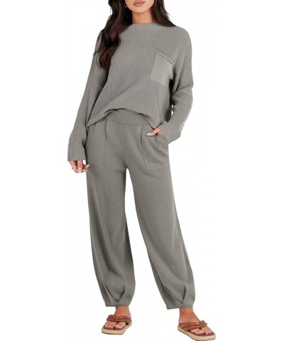 Women's 2 Piece Outfits Sweater Sets Knit Fall Pullover Tops Oversized Pants Casual Tracksuit Lounge Sets Light Grey $30.24 A...