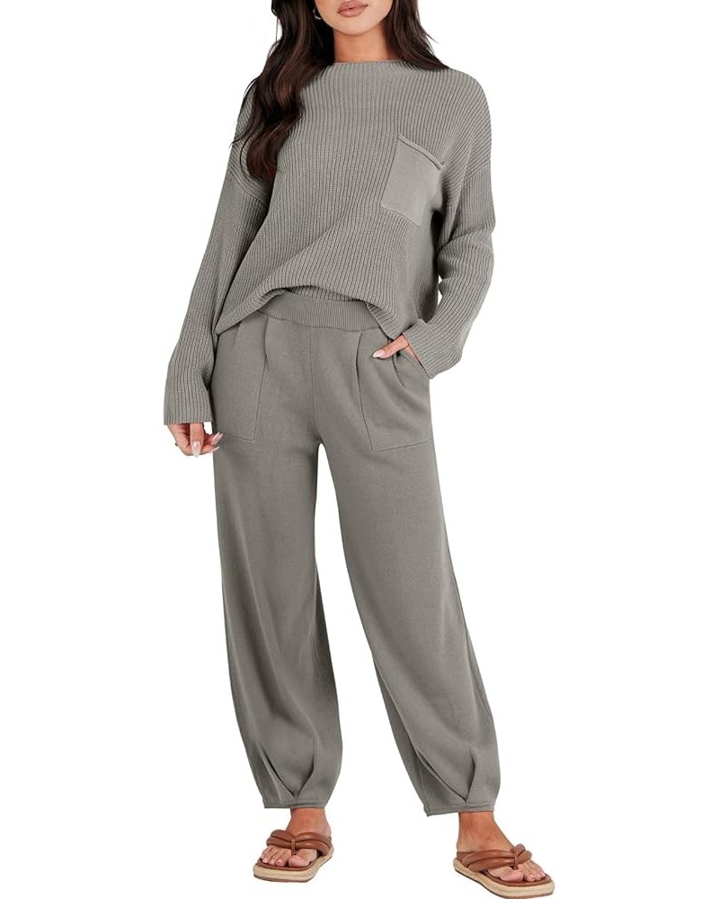 Women's 2 Piece Outfits Sweater Sets Knit Fall Pullover Tops Oversized Pants Casual Tracksuit Lounge Sets Light Grey $30.24 A...