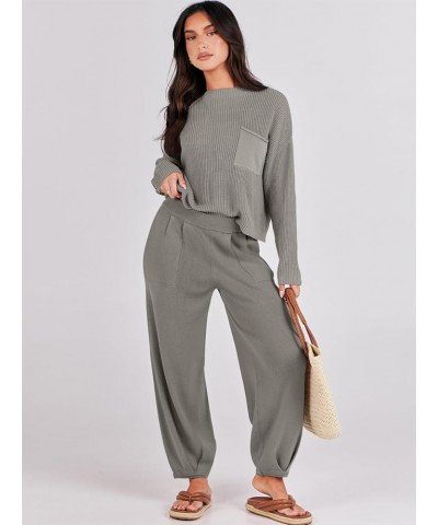 Women's 2 Piece Outfits Sweater Sets Knit Fall Pullover Tops Oversized Pants Casual Tracksuit Lounge Sets Light Grey $30.24 A...