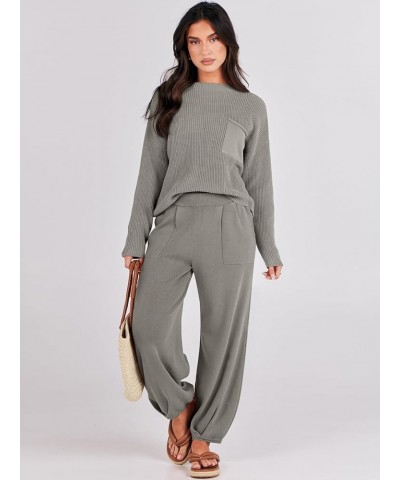 Women's 2 Piece Outfits Sweater Sets Knit Fall Pullover Tops Oversized Pants Casual Tracksuit Lounge Sets Light Grey $30.24 A...