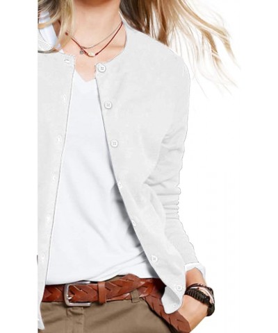 Women's Button Down Crew Neck Long Sleeve Soft Knit Cardigan Sweaters 01-c-white $12.47 Sweaters