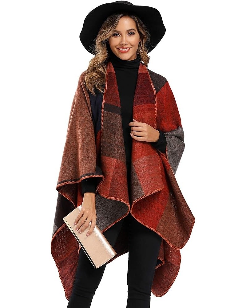 Women's Color Block Shawl Wrap Plus Size Cardigan Poncho Cape Open Front Long Winter Sweater Coat Stryle1-red $13.16 Sweaters