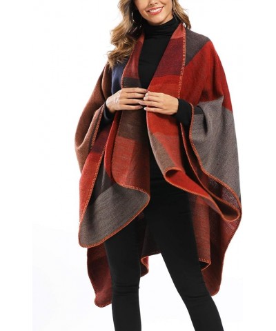 Women's Color Block Shawl Wrap Plus Size Cardigan Poncho Cape Open Front Long Winter Sweater Coat Stryle1-red $13.16 Sweaters