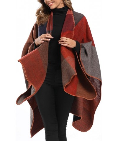 Women's Color Block Shawl Wrap Plus Size Cardigan Poncho Cape Open Front Long Winter Sweater Coat Stryle1-red $13.16 Sweaters