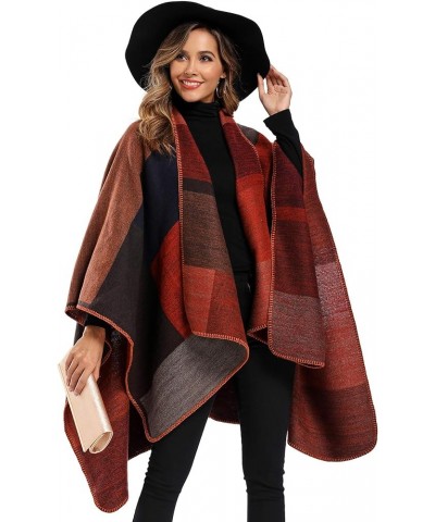 Women's Color Block Shawl Wrap Plus Size Cardigan Poncho Cape Open Front Long Winter Sweater Coat Stryle1-red $13.16 Sweaters