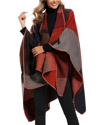 Women's Color Block Shawl Wrap Plus Size Cardigan Poncho Cape Open Front Long Winter Sweater Coat Stryle1-red $13.16 Sweaters