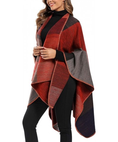 Women's Color Block Shawl Wrap Plus Size Cardigan Poncho Cape Open Front Long Winter Sweater Coat Stryle1-red $13.16 Sweaters