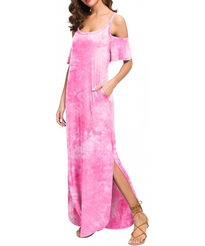 Women's Summer Cold Shoulder Casual Loose Long Dress Strapless Maxi Dress Short Sleeve Off Shoulder Sundresses 27 Fp Tie Dye ...