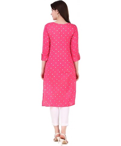 Cotton Bandhani Printed Embroidered Lace Button Kurti for Women Tunic Bandhej Kurta Pink $9.89 Tops