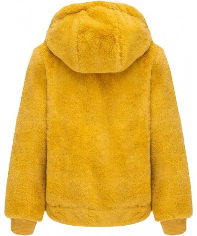 Women's Faux Fur Coat Spring Short Shearling Fuzzy Jacket Long Sleeve Outwear with Hood Yellow $23.10 Coats