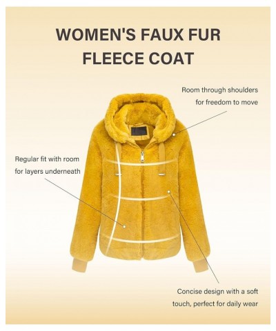 Women's Faux Fur Coat Spring Short Shearling Fuzzy Jacket Long Sleeve Outwear with Hood Yellow $23.10 Coats