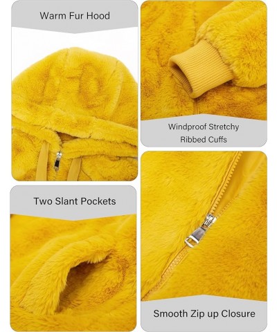 Women's Faux Fur Coat Spring Short Shearling Fuzzy Jacket Long Sleeve Outwear with Hood Yellow $23.10 Coats