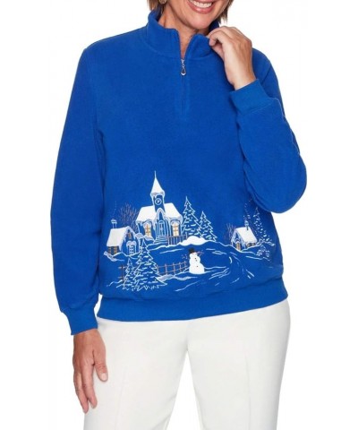 Women's Classics Winter Scene Border Anti Pill Knit Top Cobalt $17.60 T-Shirts