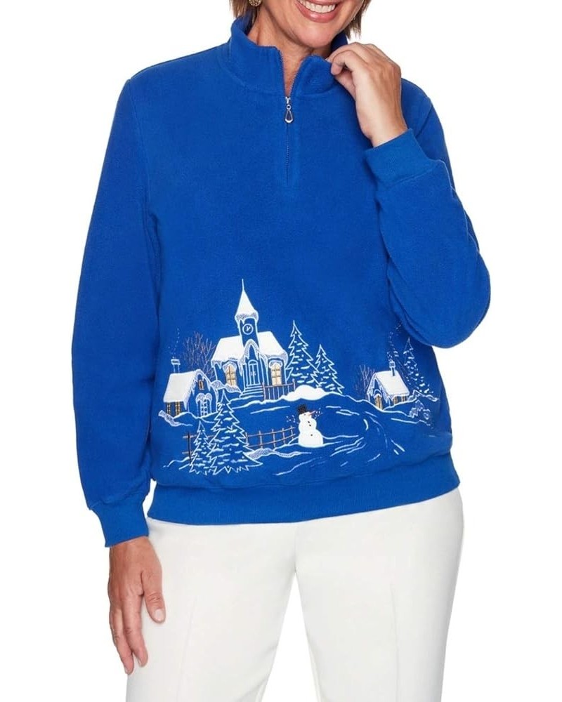 Women's Classics Winter Scene Border Anti Pill Knit Top Cobalt $17.60 T-Shirts