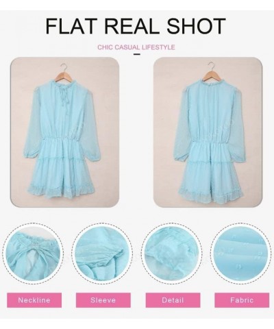 Womens 2024 Summer Spring Split V Neck Ruffle Chiffon Elegant Mini Short Skirt Dresses T Sky Blue $26.08 Dresses