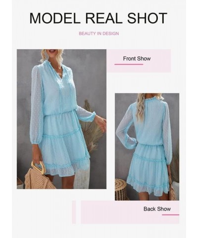 Womens 2024 Summer Spring Split V Neck Ruffle Chiffon Elegant Mini Short Skirt Dresses T Sky Blue $26.08 Dresses