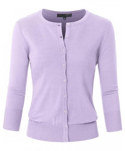 Women's 3/4 Sleeve Crew Neck Button Down Stretch Knit Cardigan Sweater (S-3XL) Jcd003_lilac $13.64 Sweaters