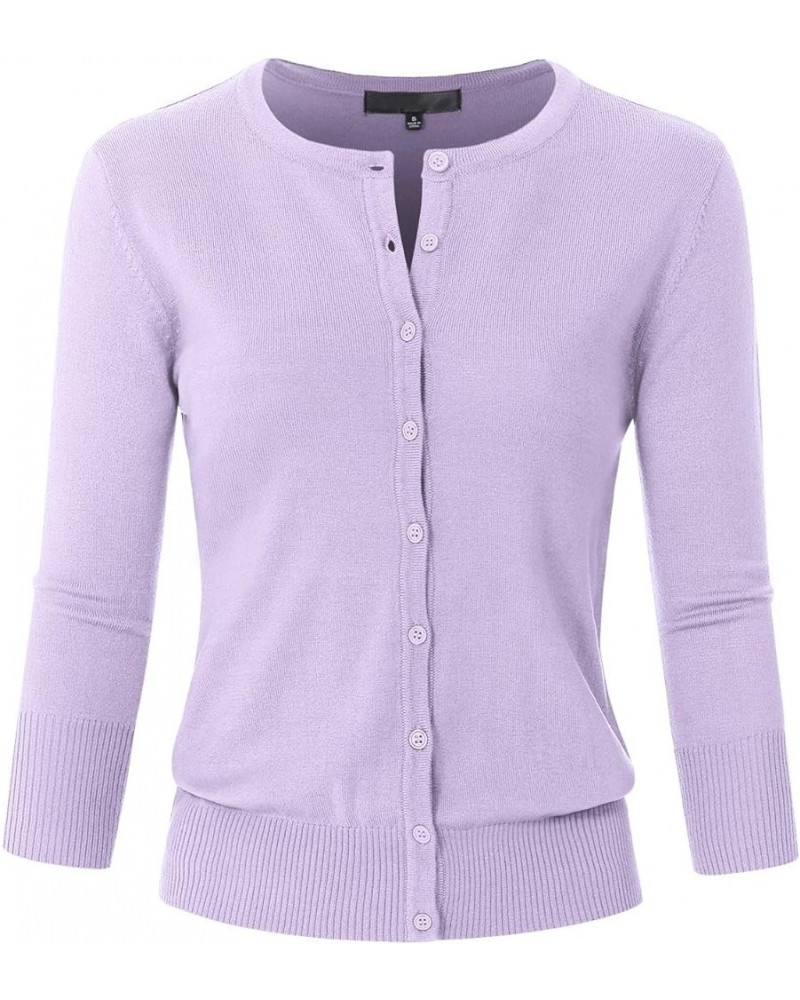 Women's 3/4 Sleeve Crew Neck Button Down Stretch Knit Cardigan Sweater (S-3XL) Jcd003_lilac $13.64 Sweaters