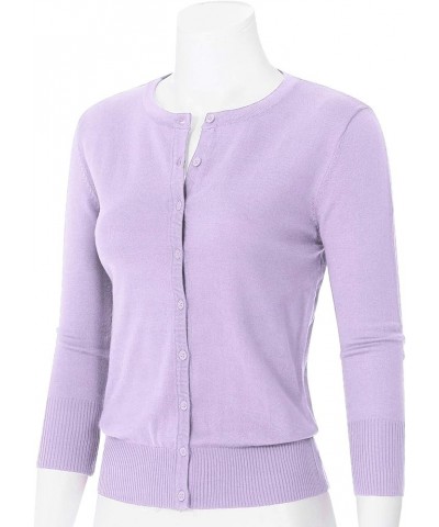 Women's 3/4 Sleeve Crew Neck Button Down Stretch Knit Cardigan Sweater (S-3XL) Jcd003_lilac $13.64 Sweaters