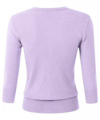 Women's 3/4 Sleeve Crew Neck Button Down Stretch Knit Cardigan Sweater (S-3XL) Jcd003_lilac $13.64 Sweaters