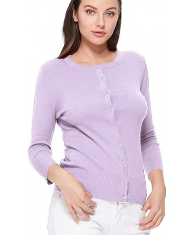 Women's 3/4 Sleeve Crew Neck Button Down Stretch Knit Cardigan Sweater (S-3XL) Jcd003_lilac $13.64 Sweaters