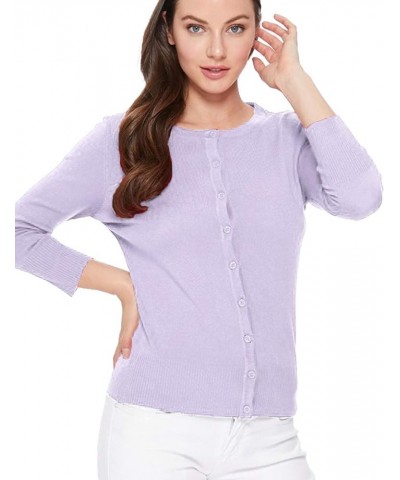 Women's 3/4 Sleeve Crew Neck Button Down Stretch Knit Cardigan Sweater (S-3XL) Jcd003_lilac $13.64 Sweaters