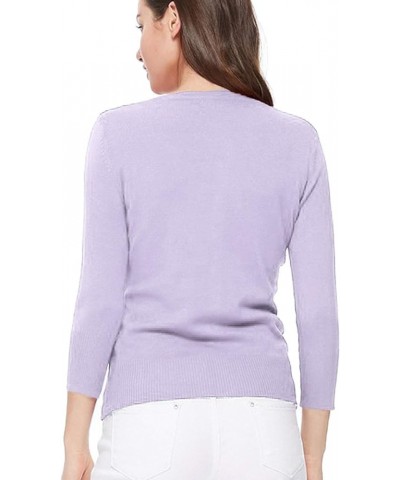 Women's 3/4 Sleeve Crew Neck Button Down Stretch Knit Cardigan Sweater (S-3XL) Jcd003_lilac $13.64 Sweaters