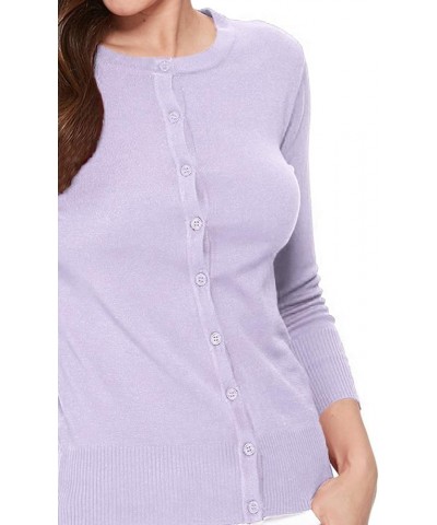 Women's 3/4 Sleeve Crew Neck Button Down Stretch Knit Cardigan Sweater (S-3XL) Jcd003_lilac $13.64 Sweaters