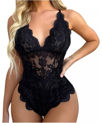 Sexy Lingerie for Women Floral Lace High Waist Deep V Neck Teddy Babysuit Sheath Criss Cross Back Plus Size Exotic Nightgowns...