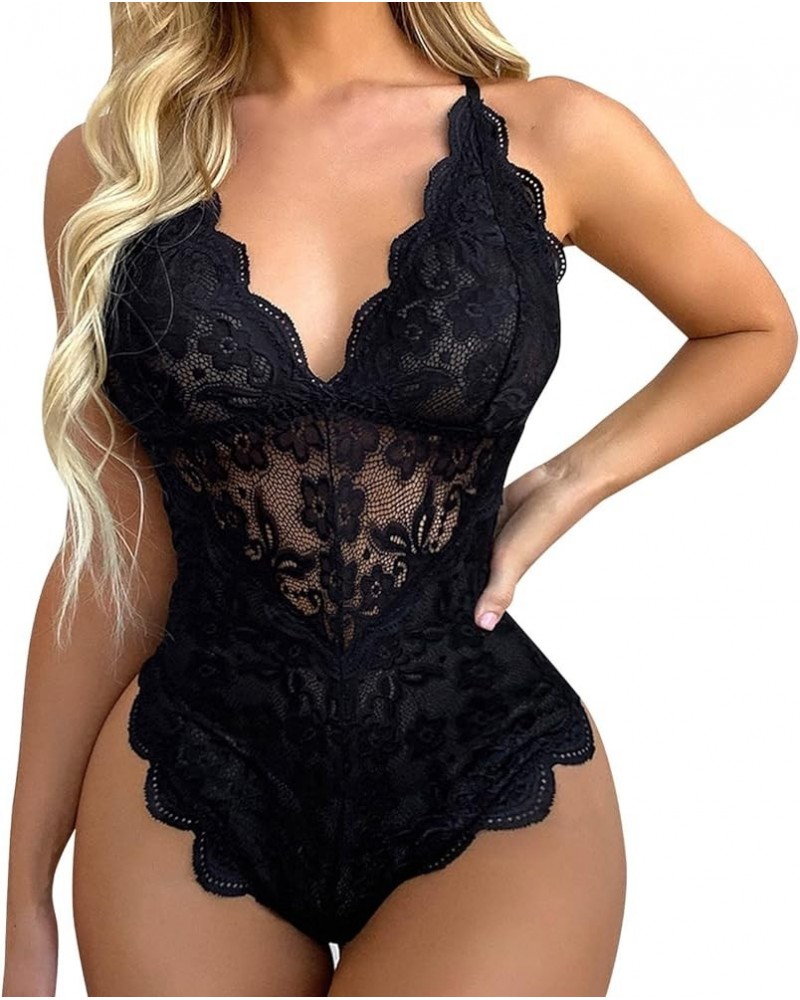 Sexy Lingerie for Women Floral Lace High Waist Deep V Neck Teddy Babysuit Sheath Criss Cross Back Plus Size Exotic Nightgowns...