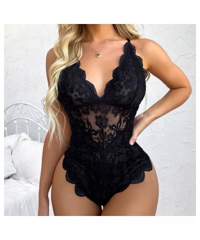 Sexy Lingerie for Women Floral Lace High Waist Deep V Neck Teddy Babysuit Sheath Criss Cross Back Plus Size Exotic Nightgowns...